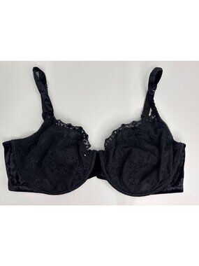 Cacique Sexy Sensual Floral Mesh Velvet Sequin Underwire Unlined Bra Black 42DD